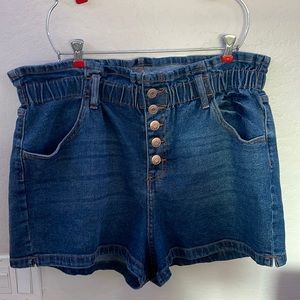 Target Womens High rise button front paper bag waist jean shorts - Wild Fable